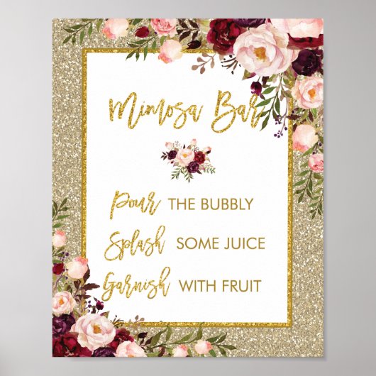 Gold Glitzer Mimosa Bar Sign Blumendekor Poster (Vorne)