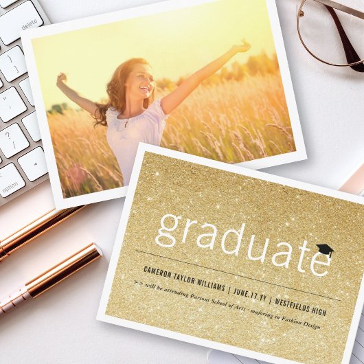 Gold Glitzer Minimalistisch Graduate Foto Abschlus Ankündigung