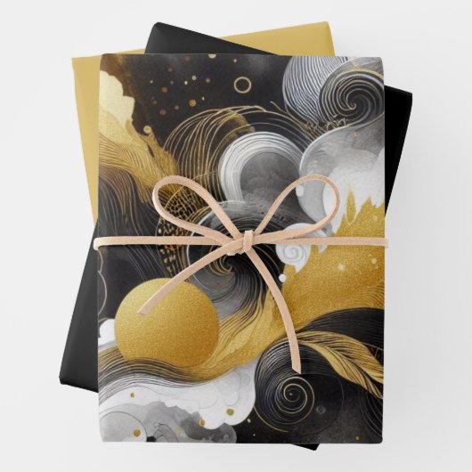Gold Glitzer mit Abstraktem Schwarz Geschenkpapier Set (Beispiel)