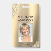 Gold Glitzer Mitarbeiter Name Foto Unternehmen Ausweis (Vorderseite)