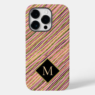 Gold Glitzer Modern Strips Monogram Case-Mate iPhone 14 Pro Hülle