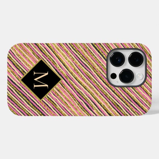 Gold Glitzer Modern Strips Monogram Case-Mate iPhone Hülle (Rückseite (Horizontal))