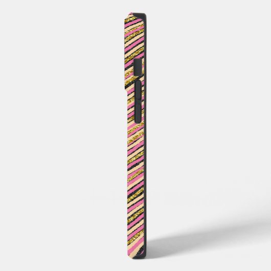 Gold Glitzer Modern Strips Monogram Case-Mate iPhone Hülle (Rückseite / Links)