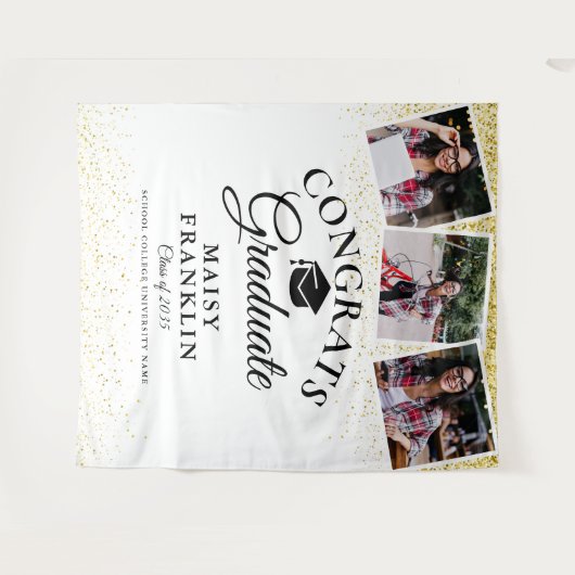 Gold Glitzer Moderner Abschluss 3 Foto Hintergrund Wandteppich (Vorderseite (Horizontal))