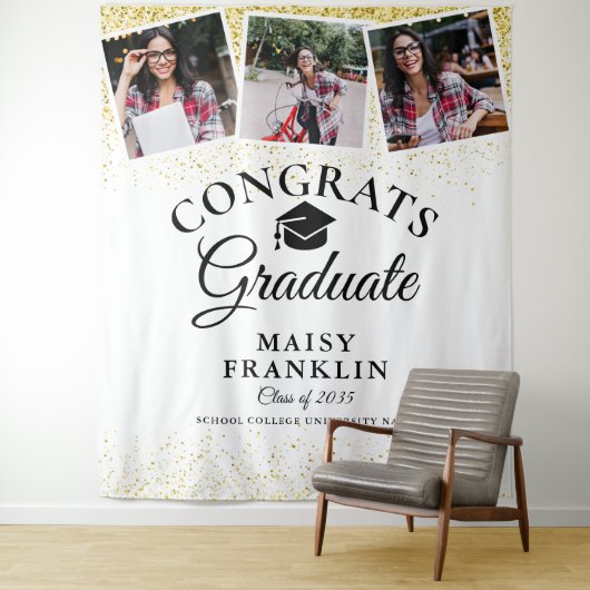 Gold Glitzer Moderner Abschluss 3 Foto Hintergrund Wandteppich (Beispiel)