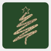 Gold Glitzer Moderner Grüner Weihnachtsbaum Quadratischer Aufkleber (Vorderseite)
