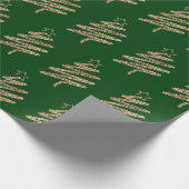 Gold Glitzer Moderner Weihnachtsbaum Grün Geschenkpapier (Ecke)