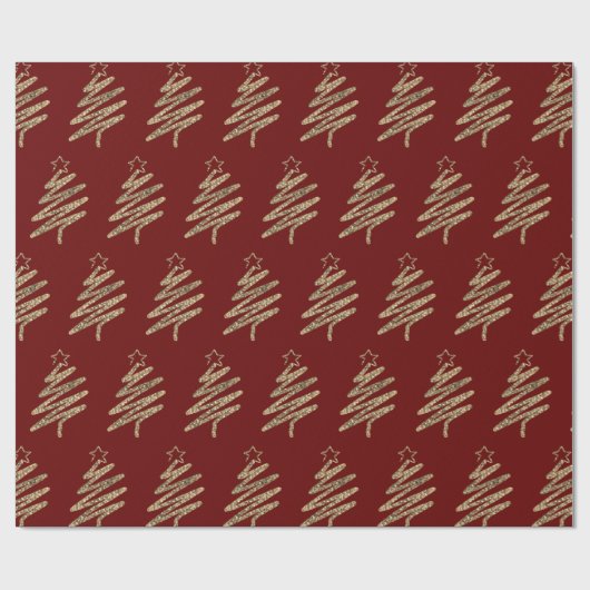 Gold Glitzer Moderner Weihnachtsbaum Rot Geschenkpapier (Flach)