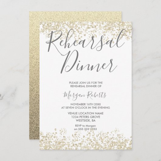 Gold Glitzer Modernes Probe Abendessen Einladung (Vorne/Hinten)