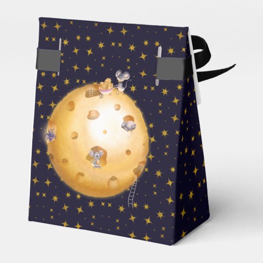 Gold Glitzer, Mond aus Käse, Babydusche Geschenkschachtel (Rückseite)