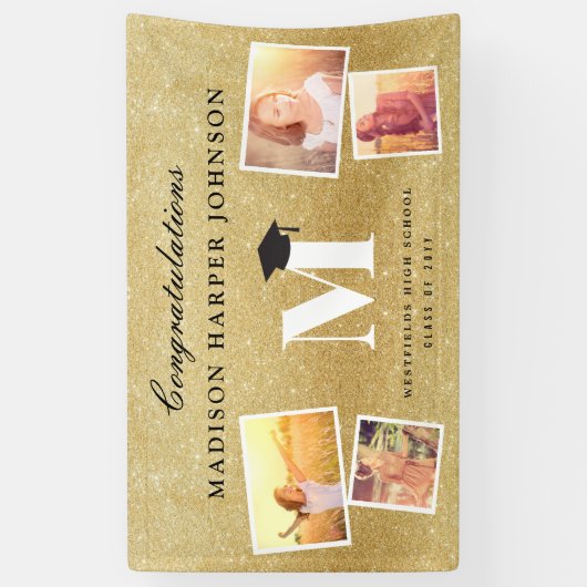 Gold Glitzer Monogram 4 Foto Stilvolles Grand Part Banner (Vertikal)