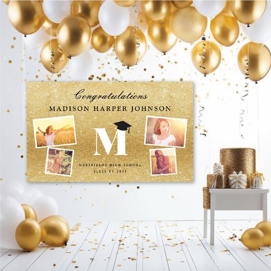 Gold Glitzer Monogram 4 Foto Stilvolles Grand Part Banner