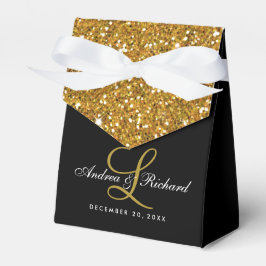 Gold Glitzer Monogram Elegant Wedding Favor Box Geschenkschachtel