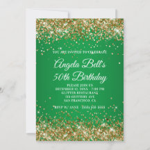 Gold Glitzer Monogram Green Ombre 50. Geburtstag