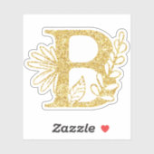 Gold Glitzer Monogram Initial B Floral Aufkleber (Blatt)