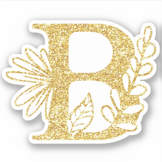 Gold Glitzer Monogram Initial B Floral Aufkleber (Vorderseite)