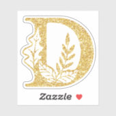 Gold Glitzer Monogram Initial D Floral Vinyl Aufkleber (Blatt)