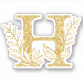 Gold Glitzer Monogram Initial H Floral Aufkleber (Vorderseite)