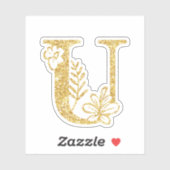 Gold Glitzer Monogram Initial U Floral Aufkleber (Blatt)