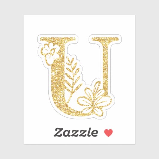 Gold Glitzer Monogram Initial U Floral Aufkleber (Blatt)