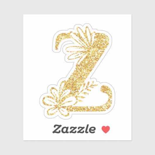Gold Glitzer Monogram Initial Z Floral Sticker (Blatt)