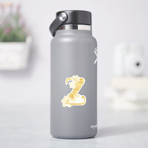 Gold Glitzer Monogram Initial Z Floral Sticker