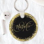 Gold Glitzer Monogram Name Black Glamour Schlüsselanhänger<br><div class="desc">Dieser luxuriöse vergoldete Glitzer aus vergoldetem Gold wird mit Ihrem individuelle Name und Monogramm ganz einfach zu einem gerahmten Schlüsselanhänger.</div>