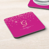 Gold Glitzer & Monogram, Name des weißen Drehbuchs Getränkeuntersetzer (Linke Seite)