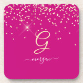 Gold Glitzer & Monogram, Name des weißen Drehbuchs Getränkeuntersetzer (Vorderseite)