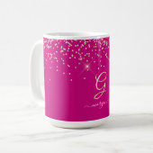 Gold Glitzer & Monogram, Name des weißen Drehbuchs Kaffeetasse (Vorderseite Links)