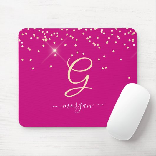 Gold Glitzer & Monogram, Name des weißen Drehbuchs Mousepad (Mit Mouse)