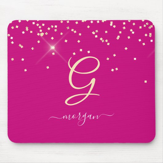 Gold Glitzer & Monogram, Name des weißen Drehbuchs Mousepad (Vorne)