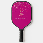 Gold Glitzer & Monogram, Name des weißen Drehbuchs Pickleball Schläger (Rückseite)