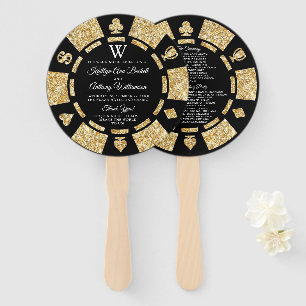 Gold Glitzer Monogram Poker Chip Casino Hochzeit Fächer
