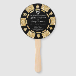 Gold Glitzer Monogram Poker Chip Casino Hochzeit Fächer