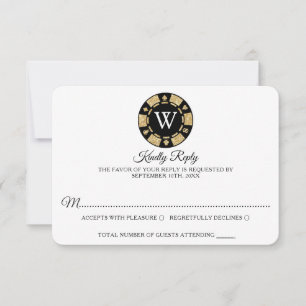 Gold Glitzer Monogram Poker Chip Casino Hochzeit RSVP Karte