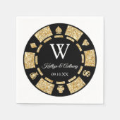 Gold Glitzer Monogram Poker Chip Casino Hochzeit Serviette (Vorderseite)