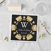 Gold Glitzer Monogram Poker Chip Casino Hochzeit Serviette