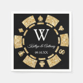 Gold Glitzer Monogram Poker Chip Casino Hochzeit Serviette (Vorderseite)