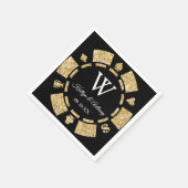 Gold Glitzer Monogram Poker Chip Casino Hochzeit Serviette (Ecke)