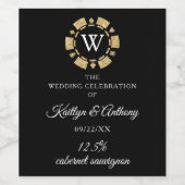 Gold Glitzer Monogram Poker Chip Casino Hochzeit Weinetikett (Einzelnes Label)