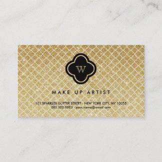 Gold Glitzer Monogram Quatrefolie Chic Visitenkart Visitenkarte