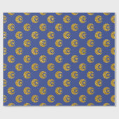 Gold Glitzer Moon and Stars Muster auf blau Geschenkpapier (Flach)