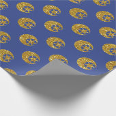 Gold Glitzer Moon and Stars Muster auf blau Geschenkpapier (Ecke)