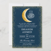 Gold Glitzer Moon Blue Space Islamic Aqiqa Aqeeqa Einladung (Vorderseite)