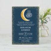 Gold Glitzer Moon Blue Space Islamic Aqiqa Aqeeqa Einladung (Stehend Vorderseite)