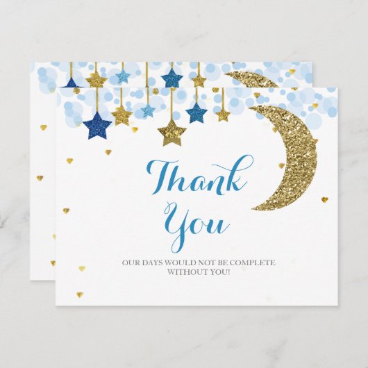 Gold Glitzer Moon Modern Vielen Dank, dass Sie die Dankeskarte (Vorne/Hinten)