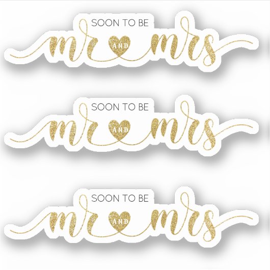 Gold Glitzer Mr. and Mrs. Polterabend Sticker (Vorderseite)