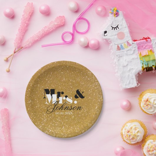 Gold Glitzer Mr. and Mrs. wedding paper Tellers Pappteller (Party)
