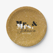 Gold Glitzer Mr. and Mrs. wedding paper Tellers Pappteller (Vorderseite)
